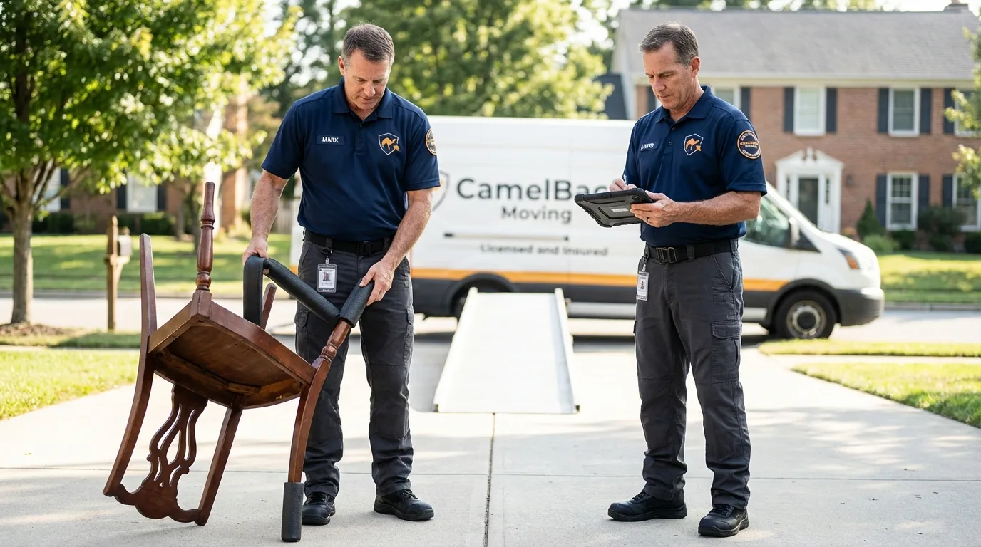 Movers inspecting furniture for damage prevention before loading in Hayti, MO